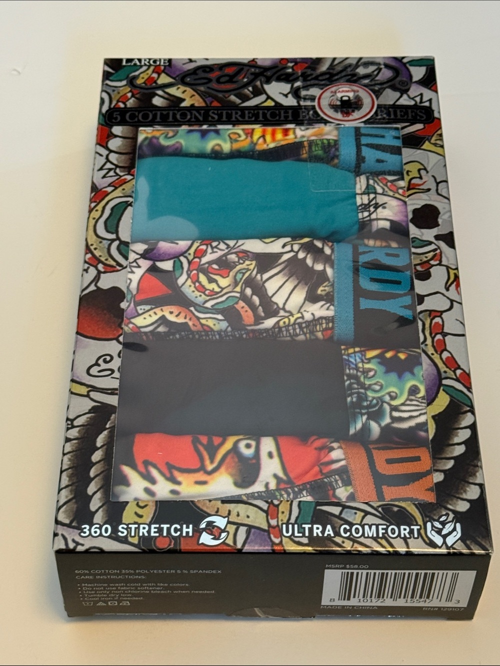 Ed Hardy Men's Boxer Briefs Pack - Turquoise, Black, Red, Multicolor